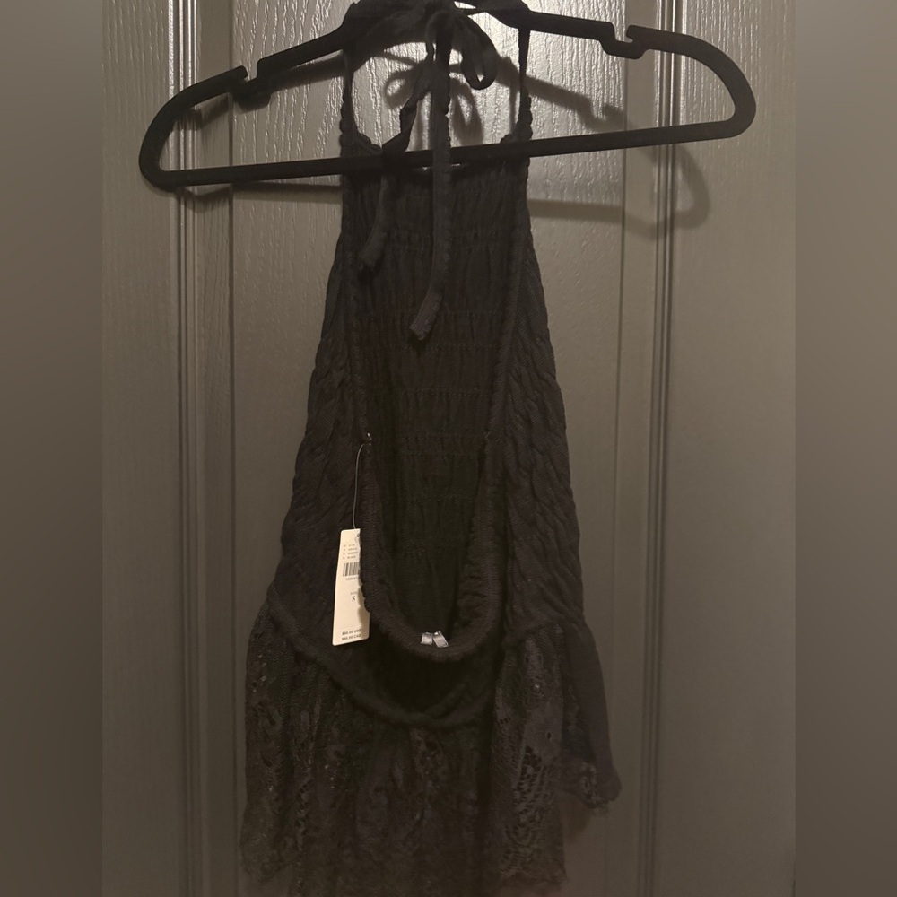 Anthropologie Smocked Lace Trim Halter Tank | Black | Small | NWT - Picture 5 of 6